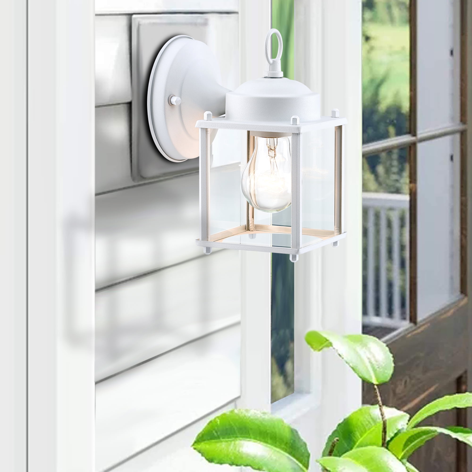 2-Pack 1-Light Outdoor Wall Light with Matte White and Clear Glass Shade
