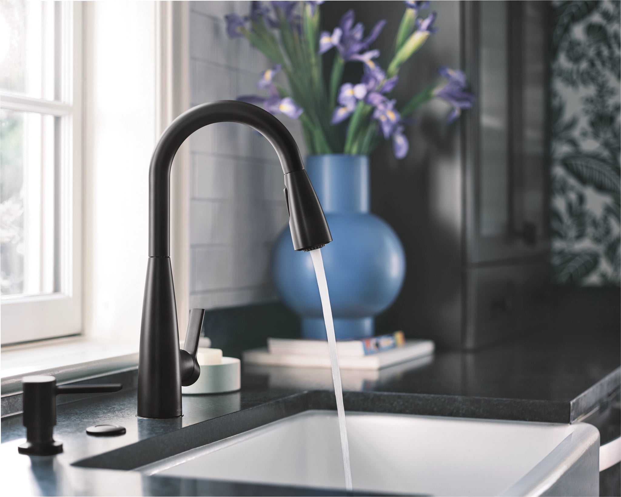 Moen Haelyn Single-Handle Pull-Down Sprayer Kitchen Faucet with Reflex and Power Boost in Matte Black