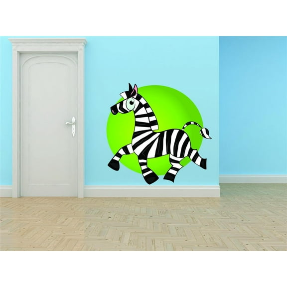 Design With Vinyl Artwork Cute Zebra Cartoon Bright Stipes Kids Farorite Wall Decal for Children - Animal Jungle Zoo Africa Petting Zoo's Themed Décor - Size: 38 In x 38 In