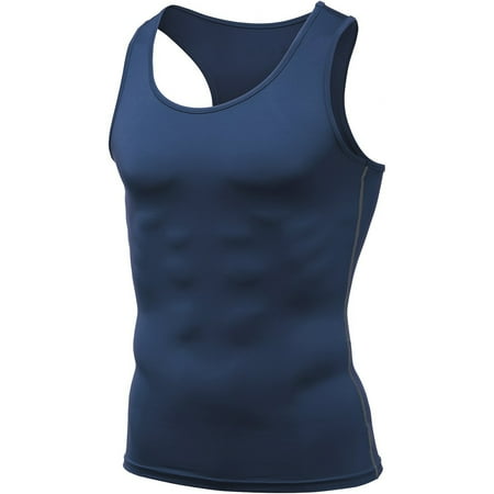 Coolest Cool Sleeveless - TSLA Tesla MUN04 Cool Dry Sleeveless Compression Tank Top - Navy/Dark Gray