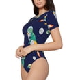 thumbnail image 2 of Qekee Astronaut Dinosaur and Space Women's Crew Neck Body Suits, Short Sleeve Bodysuit, Basic Swimsuit, Leotard Clothing for Dating, Daily Life - XX-Large, 2 of 9