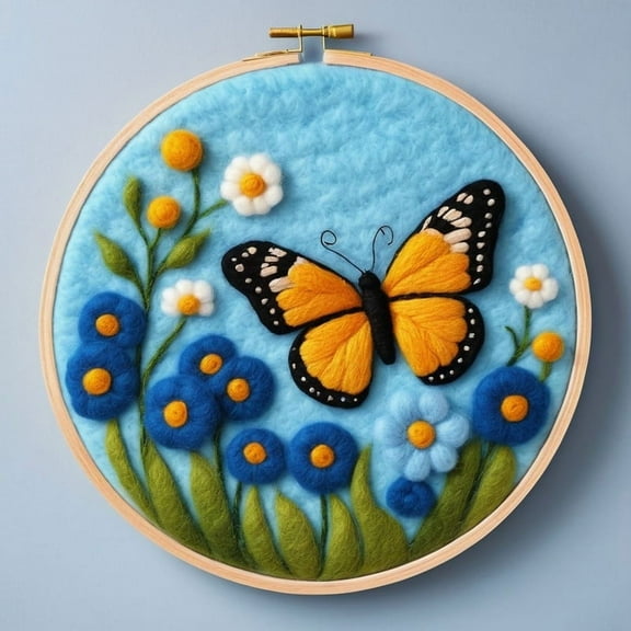 Butterfly Needle Felting Set, Beginner Felt Painting Set, With Wool Felt Painting Set, Decorative Frame, Suitable for Home Decoration