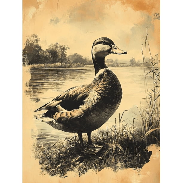 Qisvanset Framed Canvas Wall Art 12x16 Inch Vintage Duck Sketch Farm Nursery Printed Wall Art