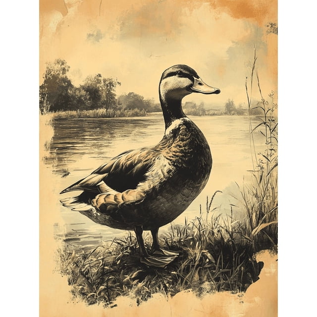 Qisvanset Framed Canvas Wall Art 12x16 Inch Vintage Duck Sketch Farm Nursery Printed Wall Art