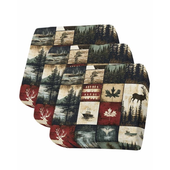 Rustic Forest Couch Cushion Covers Stretch, Washable Sofa Seat Covers Individual Seat Cushion Sofa Slipcovers Reindeer Pine Tree Nautical Boat Retro Couch Cover Furniture Protector S-3PCS
