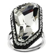 Rhodium-Plated Sterling Silver Asymmetrical Clear Swarovski with Black Pave Crystal Ring