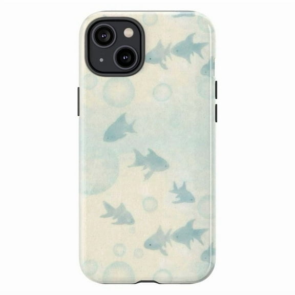 Minimalist Blue Fish & Bubbles Phone Case – Soft Watercolor Ocean Phone Cover for iPhone 16 15 14 13 12 11 Pro Max