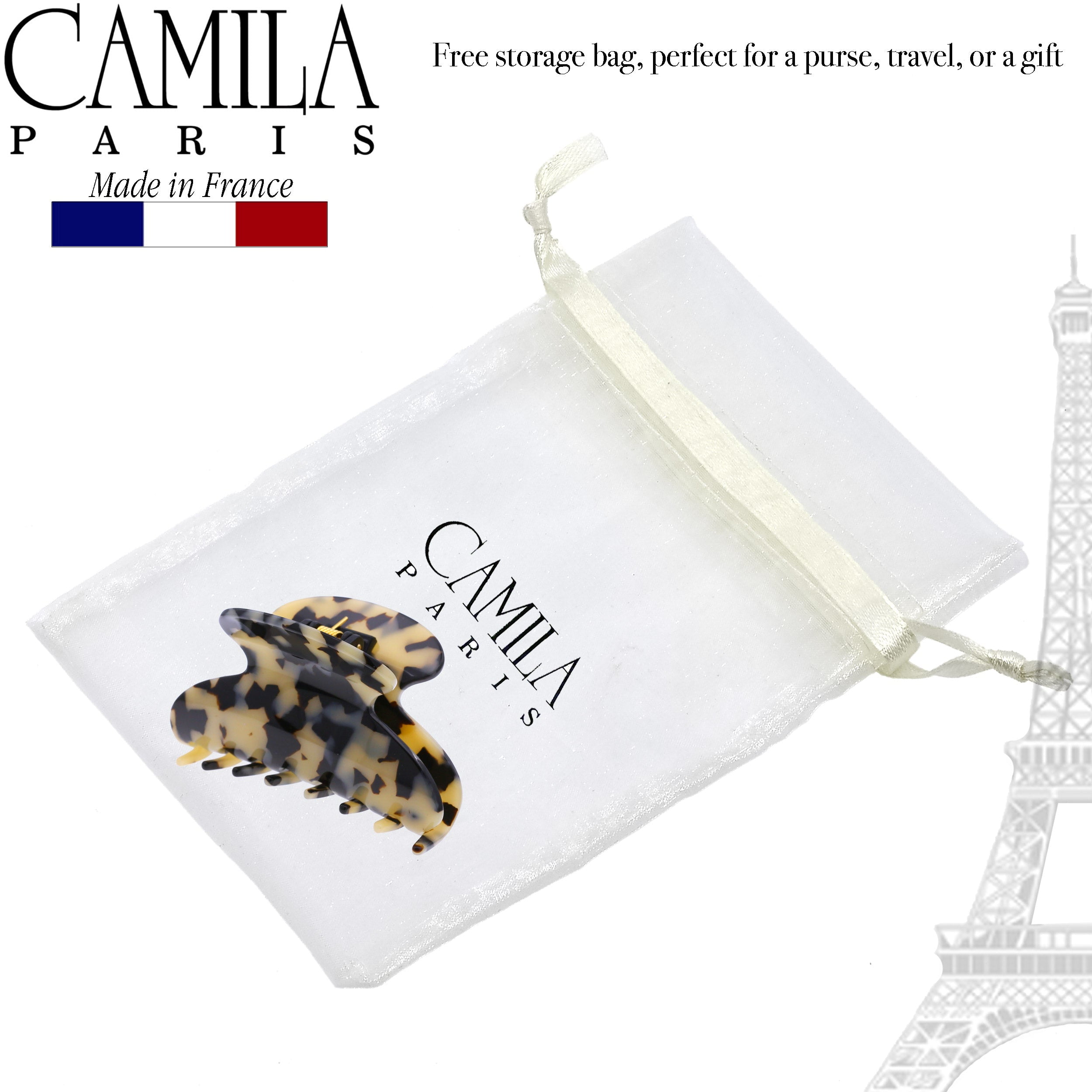 Camila Paris CP3057 French Hair Clip for Women, Ivory Tokyo, for Thick Hair for Long Curly Wavy Hair, Girls Hair Claw Clips Jaw, Styling Hair Accessories for Women, Strong Hold Grip, Made in France