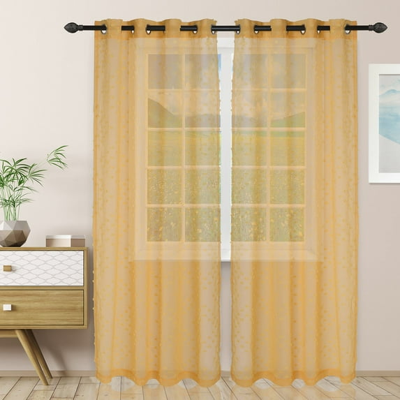 Poppy Soft Diffused Light Airy Lightweight Floral Sheer Curtain Set Lemon Drop / 52"x84"