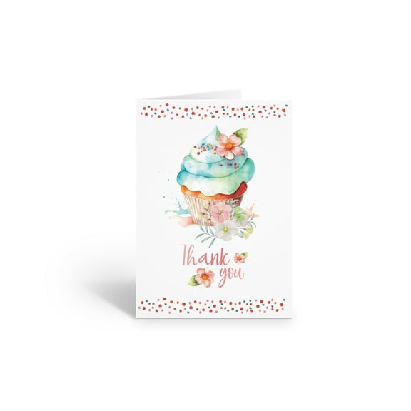 Elegant Cupcake Thank You Note Card - 10 Note Cards with Envelopes - B14446