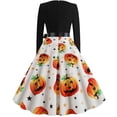 thumbnail image 4 of Vestido HUOGUO Fashion de manga larga con estampado de patchwork para mujer, 4 of 5