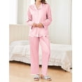 thumbnail image 2 of Ekouaer Womens Silk Pajama Set Satin Long Sleeve Button-Down Top and Pants with Ruffle Soft Sleepwear, 2 of 6