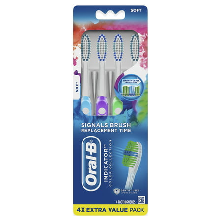 Oral-B Indicator Color Collection Manual Toothbrush, Soft, 4 (Best Oral B Manual Toothbrush)