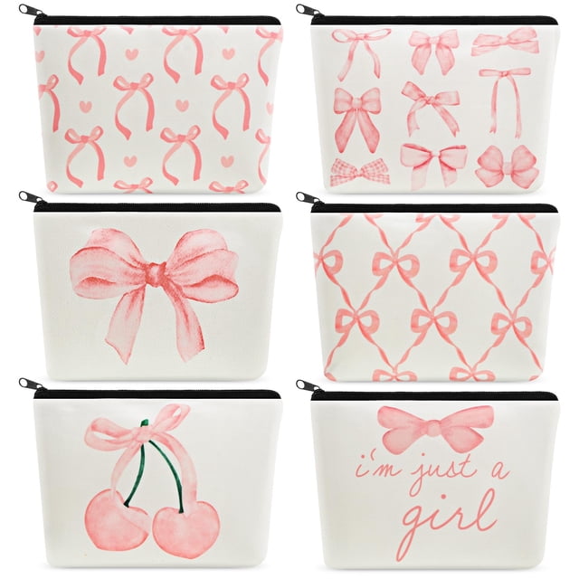 Set de bolsas de maquillaje Yeyeplum Pink Bow Canvas, 6 unidades, para mujer