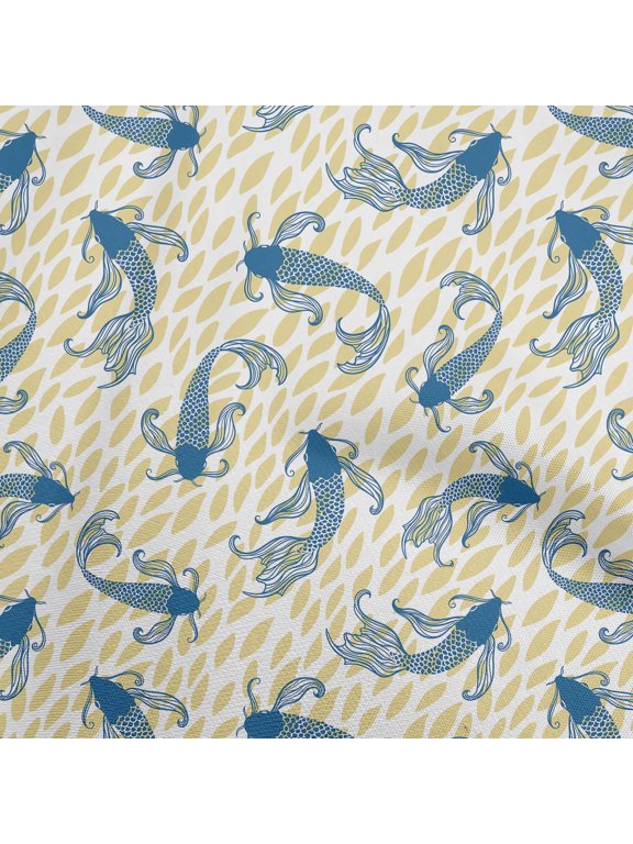 CottonPoplinTwillBeigeFabricAsianJapaneseKoiFishDiyClothingQuiltingFabricPrintFabricByYard56InchWide