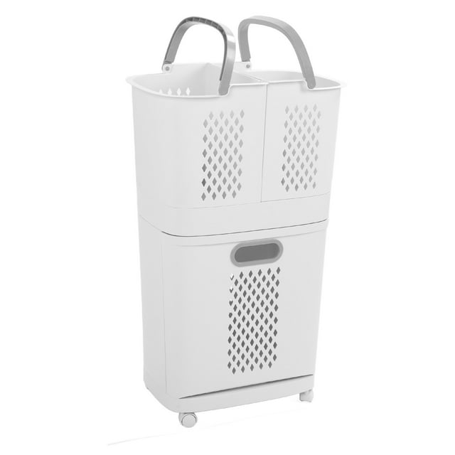 Panier à Linge en Plastique, Panier Léger pour Vêtements Sales avec Roues pour Salle de Bain