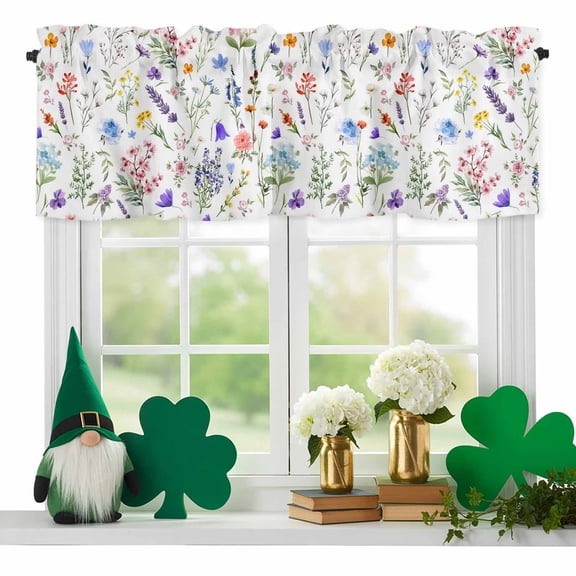 Floral Texture Valances for Windows, Country Farmhouse Retro Watercolor Rod Pocket Valance Short Window Treatments Curtains for Kitchen Bathroom Bedroom Decor, 42 x 12 Inches