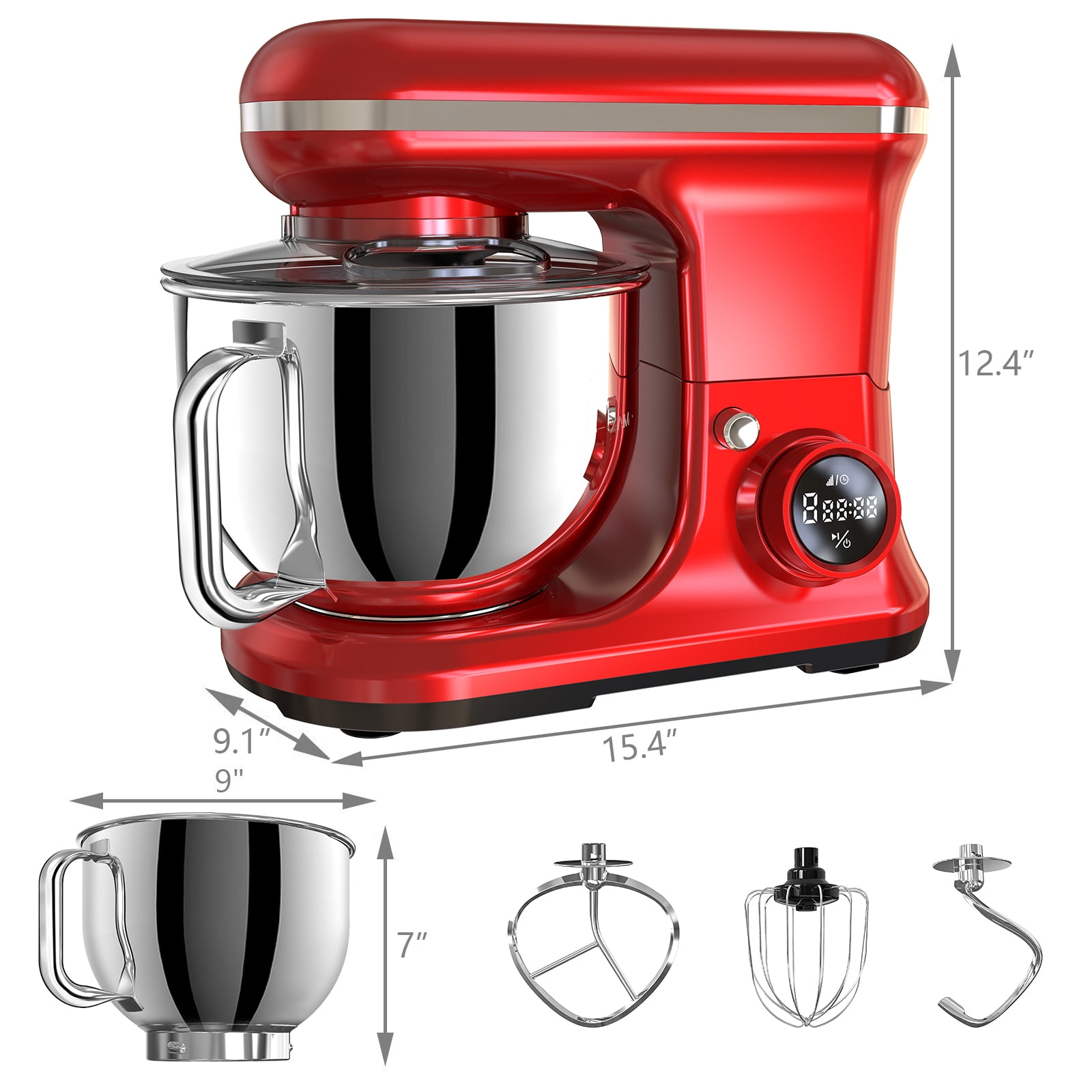Fenbeli 5.3Qt Stand Mixer,650 W 8 Speeds Kitchen Electric Food Mixer for Daily Use with Egg Whisk,Dough Hook,Flat Beater,Red