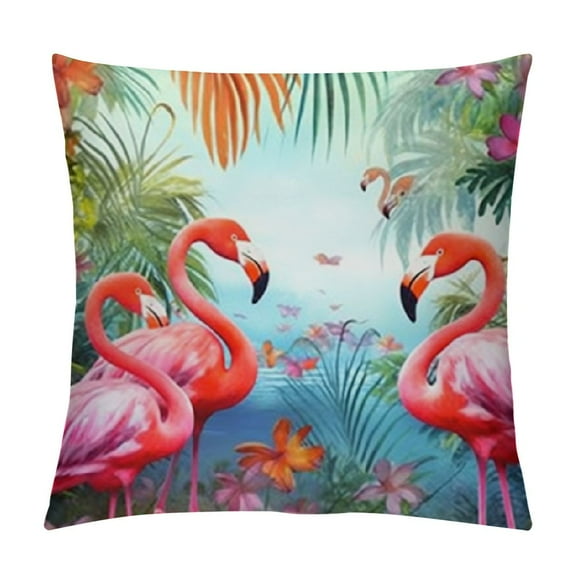 Shiartex Pink Flamingo Throw Pillow Covers,Tropical Palm Leaf Pillow Cases Decorative Square Pillowcases for Home Bed Sofa Living Room Farmhouse Outdoor 22x22in