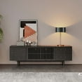 thumbnail image 2 of POVISON-Mid-Century Modern TV Stand, Minimalist Slatted Wood TV Console with 4 Cabinets and Black Tall-Cast Metal Feet, Black Oak, 2 of 8