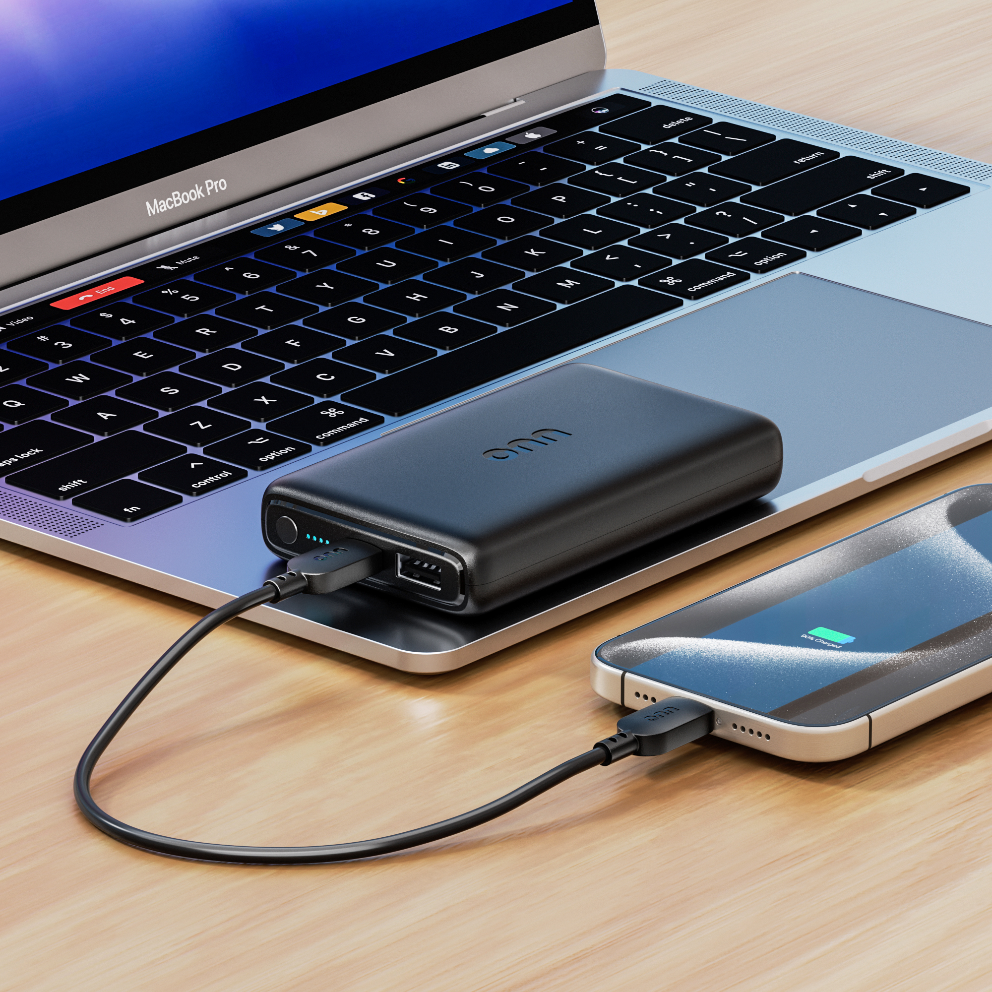 Batería portátil onn de 10,000 mAh con puertos duales USB-C/USB-A, negro 3