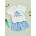 thumbnail image 3 of Qmyliery Baby Toddler Boy Easter Outfit Bunny Embroidery Short Sleeve T-shirt Plaid Elastic Waist Shorts 2 Piece Set 6 12 18 24 Months 3 4 Years, 3 of 7