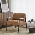 thumbnail image 2 of 27.56" Modern Accent Chair, Minimalist Metal Frame with  Upholstered Cushions, Mid-Century Leisure Armchair with Wooden Armrest, Perfect for Cozy Living Room, Bedroom, Office Seating, Brown, 2 of 7