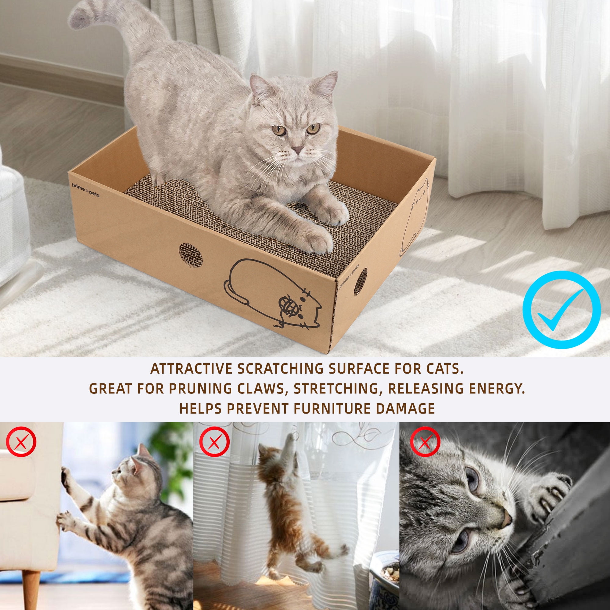 Prime Pets 5 Pack XL Wide Cat Scratcher Cardboards with Box, Reversible Corrugate Cat Scratch Pad