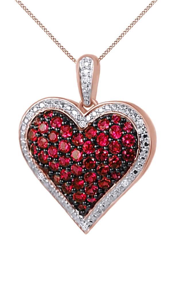 Jewel Zone US - 1 Ct. Ruby and Natural Diamond Heart Pendant Necklace