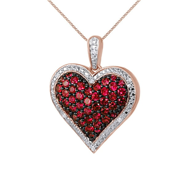 Jewel Zone US - 1 Ct. Ruby and Natural Diamond Heart Pendant Necklace