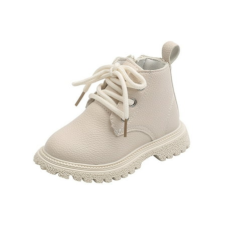 

Difumos Unisex Kids Slip Resistant Chunky Heel Ankle Boots Lace Up Work Boot Hiking Waterproof Booties Beige 11.5C