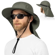 SUN CUBE Sun Hat for Men, Wide Brim Fishing Hat Neck Flap Cover Men Women, Hiking Safari, UV Sun Protection Summer Gardening Beach Camping UPF 50+, Olive