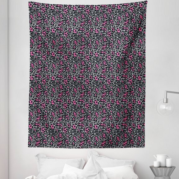 Leopard Print Tapestry, Safari Animal Pattern Nature Inspired Fashion Cheetah Panther, Fabric Wall Hanging Decor for Bedroom Living Room Dorm, 5 Sizes, Pink Grey Black, by Ambesonne