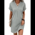 thumbnail image 1 of Camisa de Verano para Mujer, de Algodón y , con Cuello en V, Informal, de Corta, Holgada, Color Gris , Talla XXL, 1 of 5