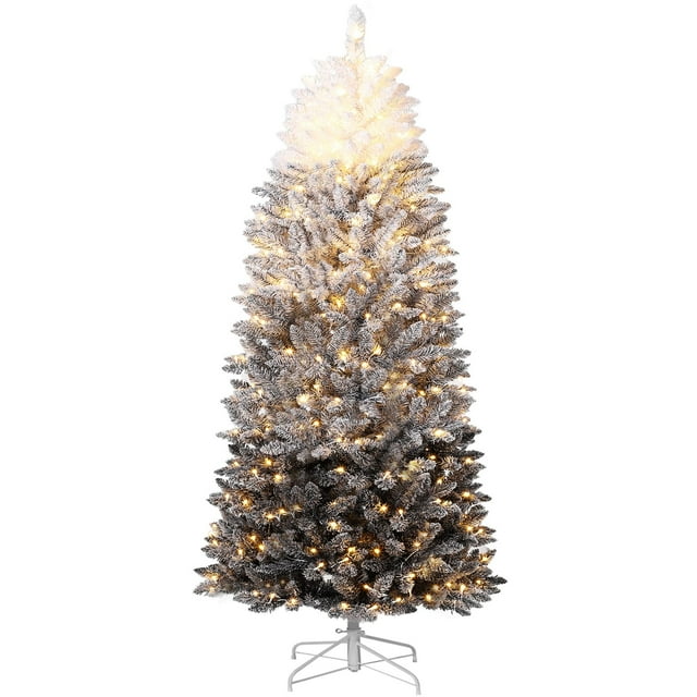 6 ft Christmas Tree,Snow Flocked Pencil Christmas Tree, Slim Artificial Christmas Tree with Sturdy Metal Stand,Space-Saving Design for Home and Office Decor,Black Gradient