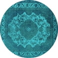 thumbnail image 1 of Ahgly Company Machine Washable Indoor Round Oriental Turquoise Blue Industrial Area Rugs, 5' Round, 1 of 4