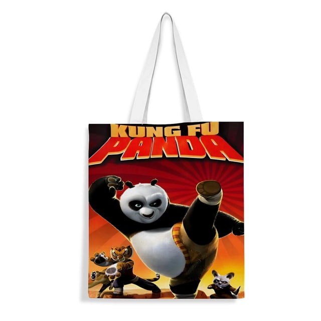 Kung Fu Panda Bolso de tela con estampado de lienzo para mujer, bolsa de compras reutilizable y estética, con cremallera interior, regalo para mujer,38*45cm.