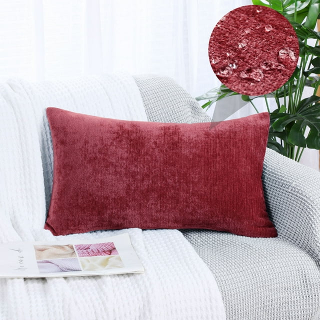 PiccoCasa Soft Water Repellent Throw Pillow Covers Burgundy 12x20 Inch
