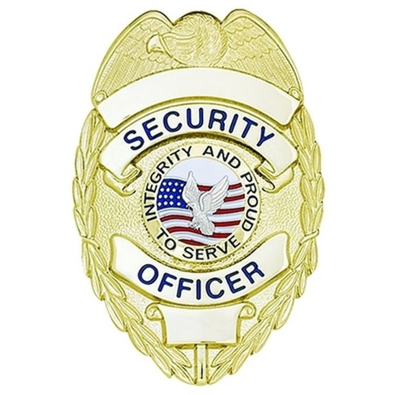 Hero’s Pride Security Officer Badge, Enameled, Gold Finish, 2-1/4x3-1/8