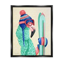 Stupell Industries Flamingo Bird Wearing Skiing Winter Sports Clothes Graphic Art Jet Black Floating Framed Canvas Print Wall Art, Design by Amelie Legault