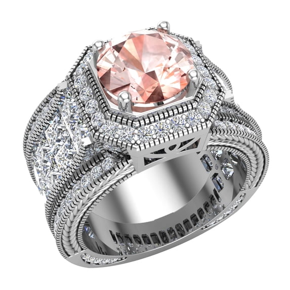 Large Morganite Engagement Ring 14K White Gold Halo Rings for women 8.00 mm 6.85 carat (G,SI)
