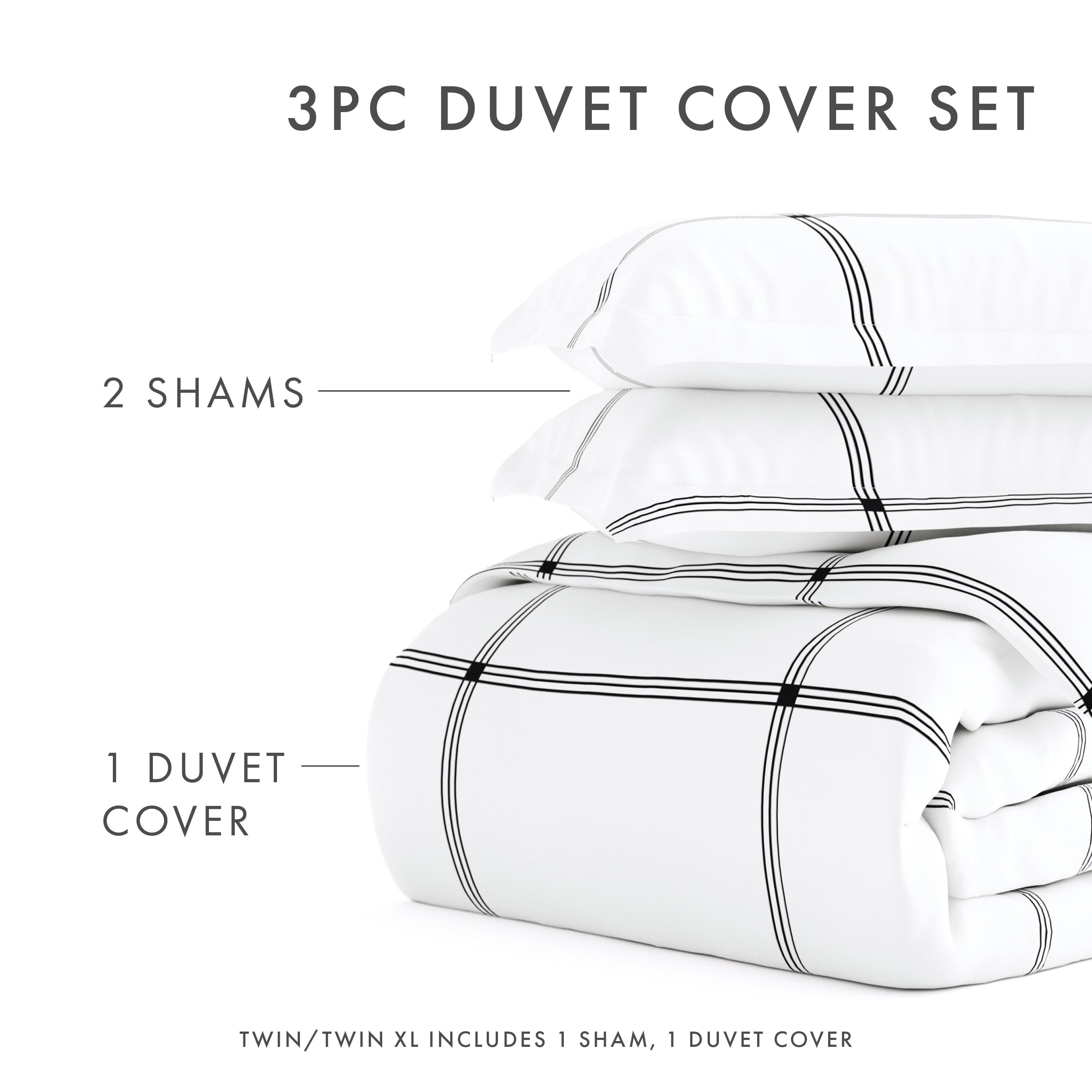 Noble Linens Gray Grid 2-Piece Duvet Cover Set, Twin/Twin XL