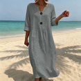 thumbnail image 6 of Linen Dresses for Women 3/4 Sleeve Loose Casual V Neck Lightweight Flowy Long Maxi Dress Vacation Beach Dress, 6 of 7