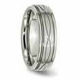 thumbnail image 4 of Acier Inoxydable Poli Brossé Croisé Conception 7mm Ridged-Edge Bande Anneau 10 Taille, 4 of 6