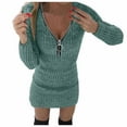 thumbnail image 3 of Jiyugala Dresses for Women 2023 Casual Winter Fall Plus Size Long Sleeve V-Neck Solid Knit Zipper Mini Slim Pullover Fashion Dress, 3 of 6