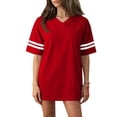 thumbnail image 7 of longantii Football Jerseys For Women Unisex Athletic T-Shirts Oversized Short Sleeve V Neck Y2k Streetwear Solid Color Loose Practice Sports Uniforms Outfits Red M, 7 of 7