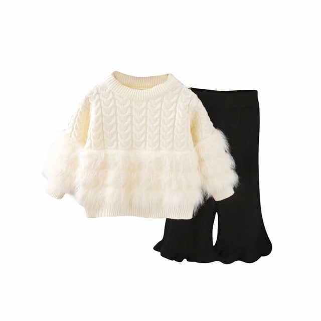 Girls' Mink Plume Sweater Set with Trousers Knitted, Fall and Winter Collection