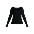 thumbnail image 5 of Time and Tru Women's Ribbed Square Neck Top with Long Sleeves, Size XS-XXXL, 5 of 5