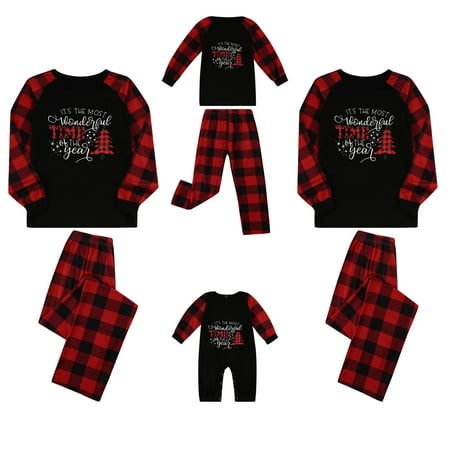 

Christmas Family Pajamas Matching Sets Cute Letter Printed Top + Plaid Pants Sleepwear Xmas Pjs for Couples Kids Baby Sleepwear
