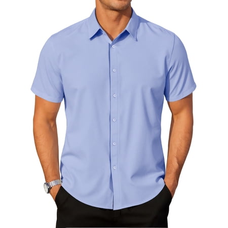 RICHCOIN Short Sleeve Mens Dress Shirts Casual Solid Shirts for Men Button Down Business Shirt